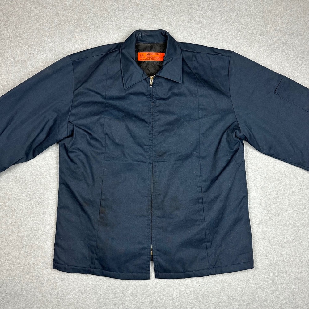 Red Kap Mens Navy Blue Quilted Lined Zip Up Work Jacket Size Large JT50NV